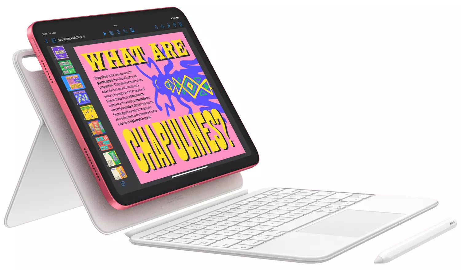 Pink iPad tablet with keyboard dock and trackpad
