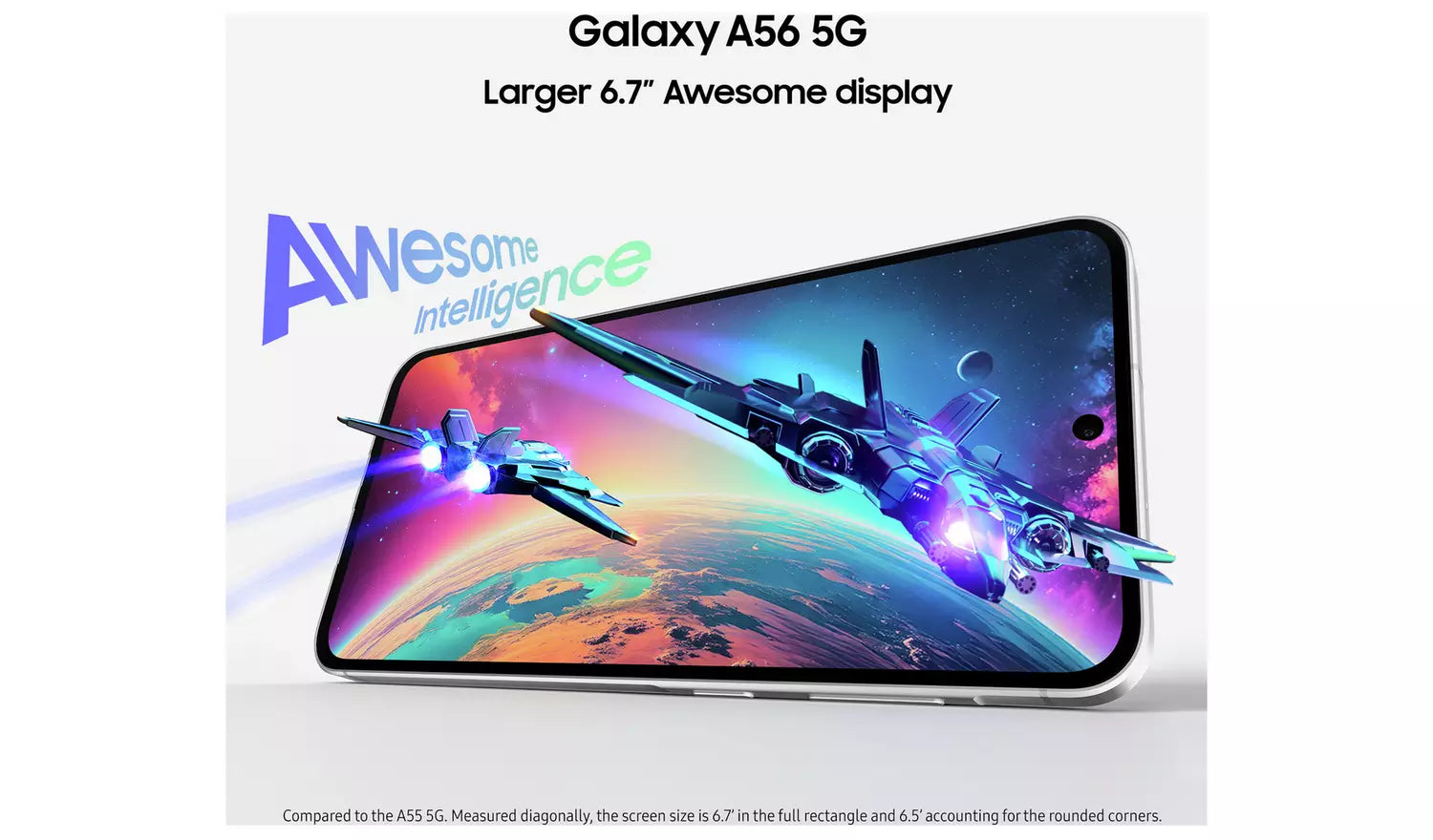 Light Grey Galaxy A56 5G smartphone front with curved-edge display