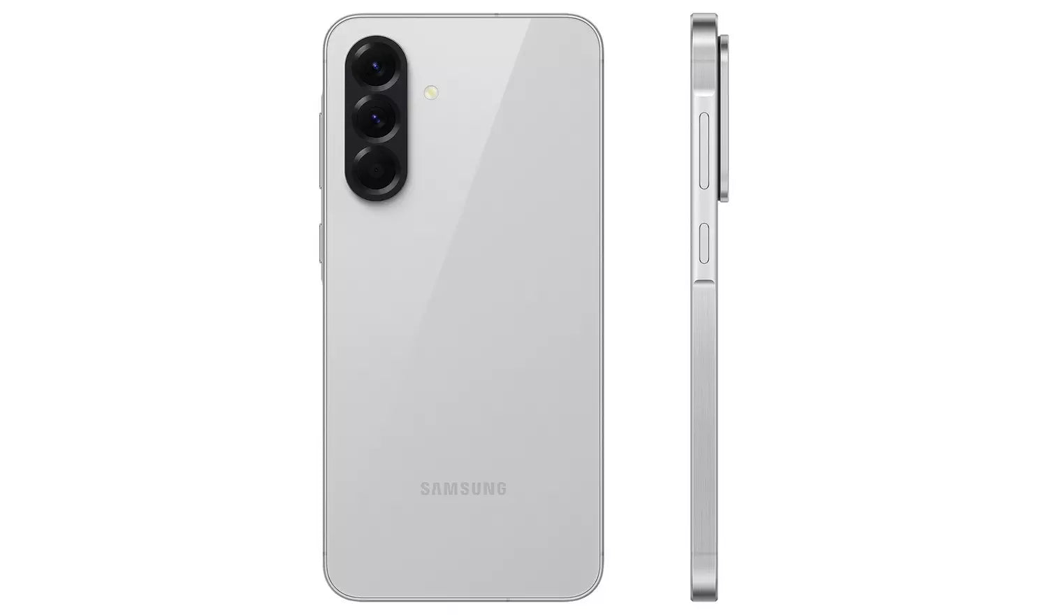 Light grey Galaxy A56 5G phone back and right side, dual camera module