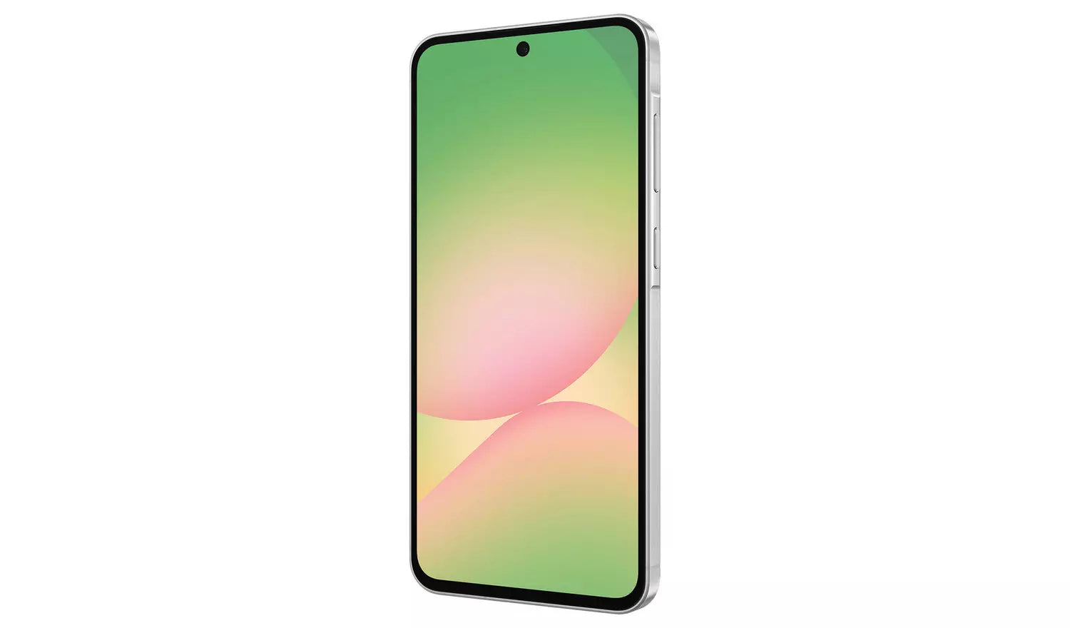 Light grey Galaxy A56 5G smartphone, front display with centered camera