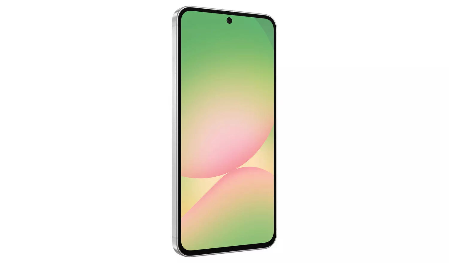 Light grey Galaxy A56 5G smartphone, front screen and slim black bezel