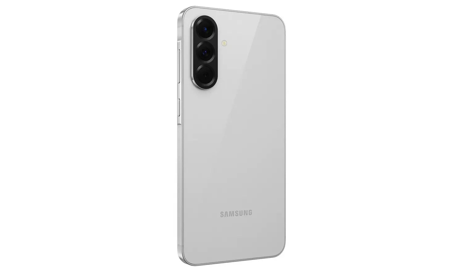 Light grey Galaxy A56 5G smartphone back view with dual rear cameras