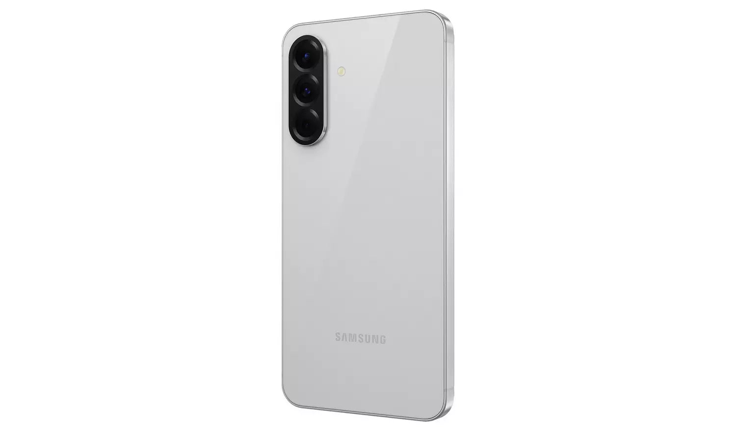 Light grey Galaxy A56 5G smartphone back view, dual camera array