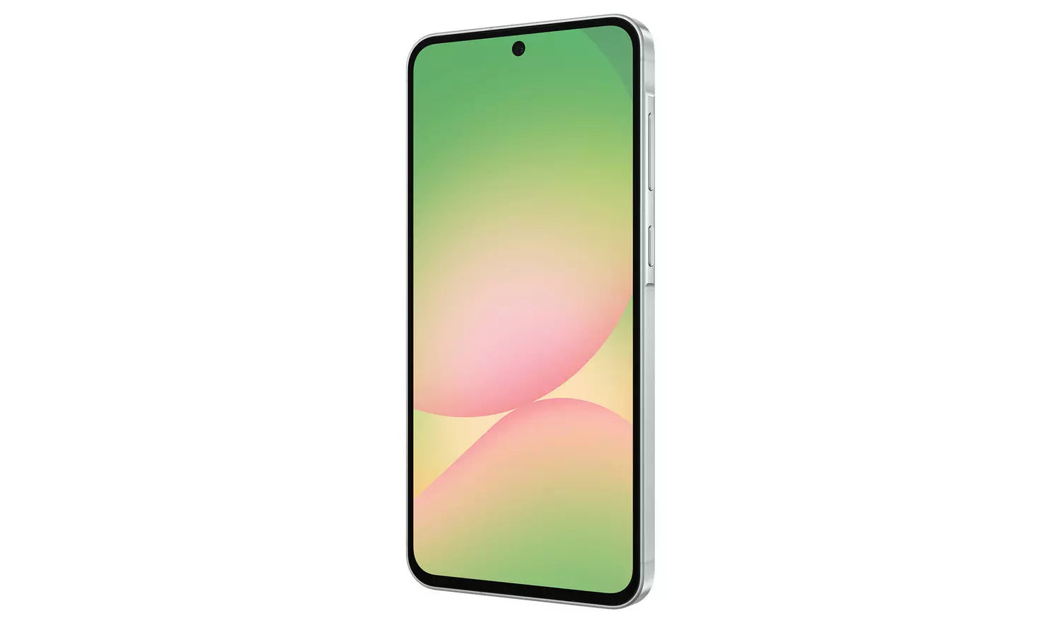 Olive/green smartphone front with hole‑punch display