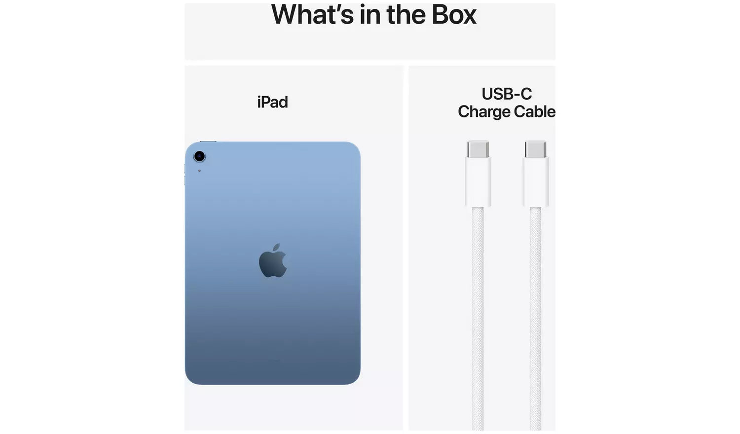 iPad und USB-C Ladekabel, Box-Inhalt Übersicht
