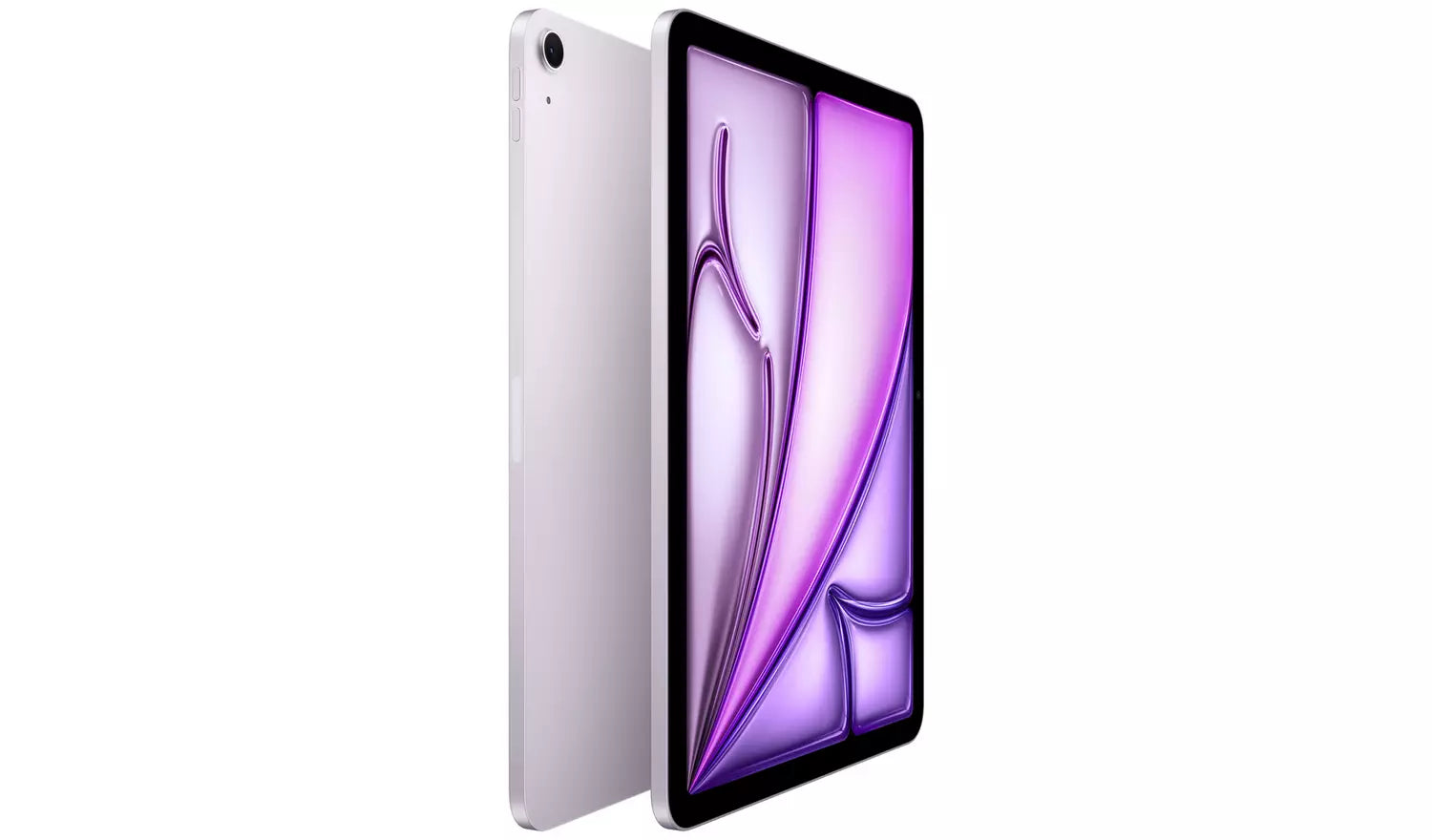 iPad Air side view with purple screen and silver rear