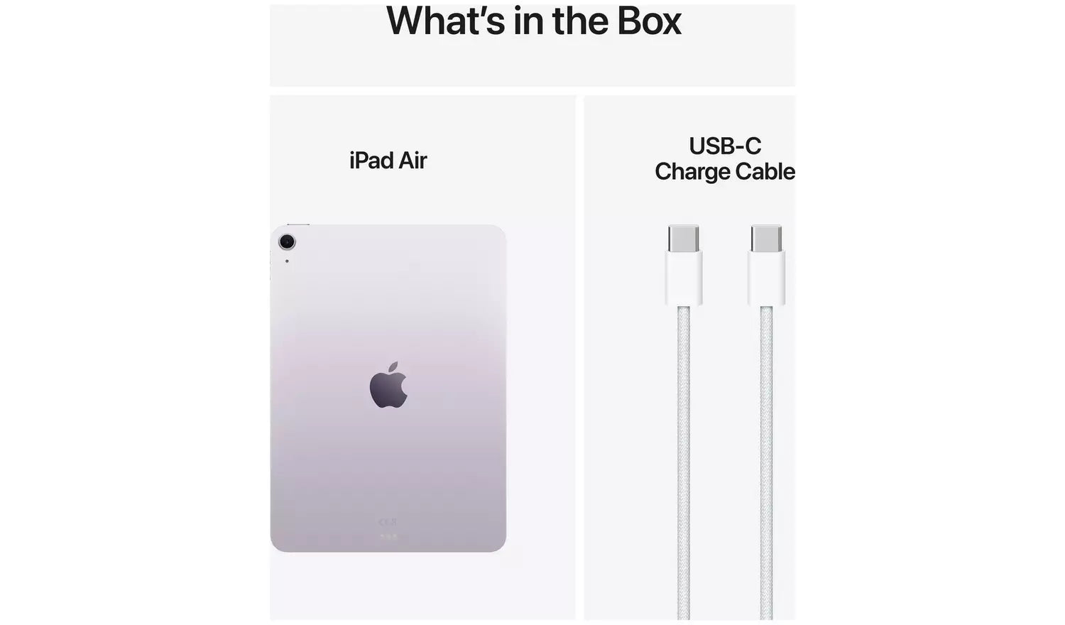 iPad Air back and USB‑C charge cable shown in the box