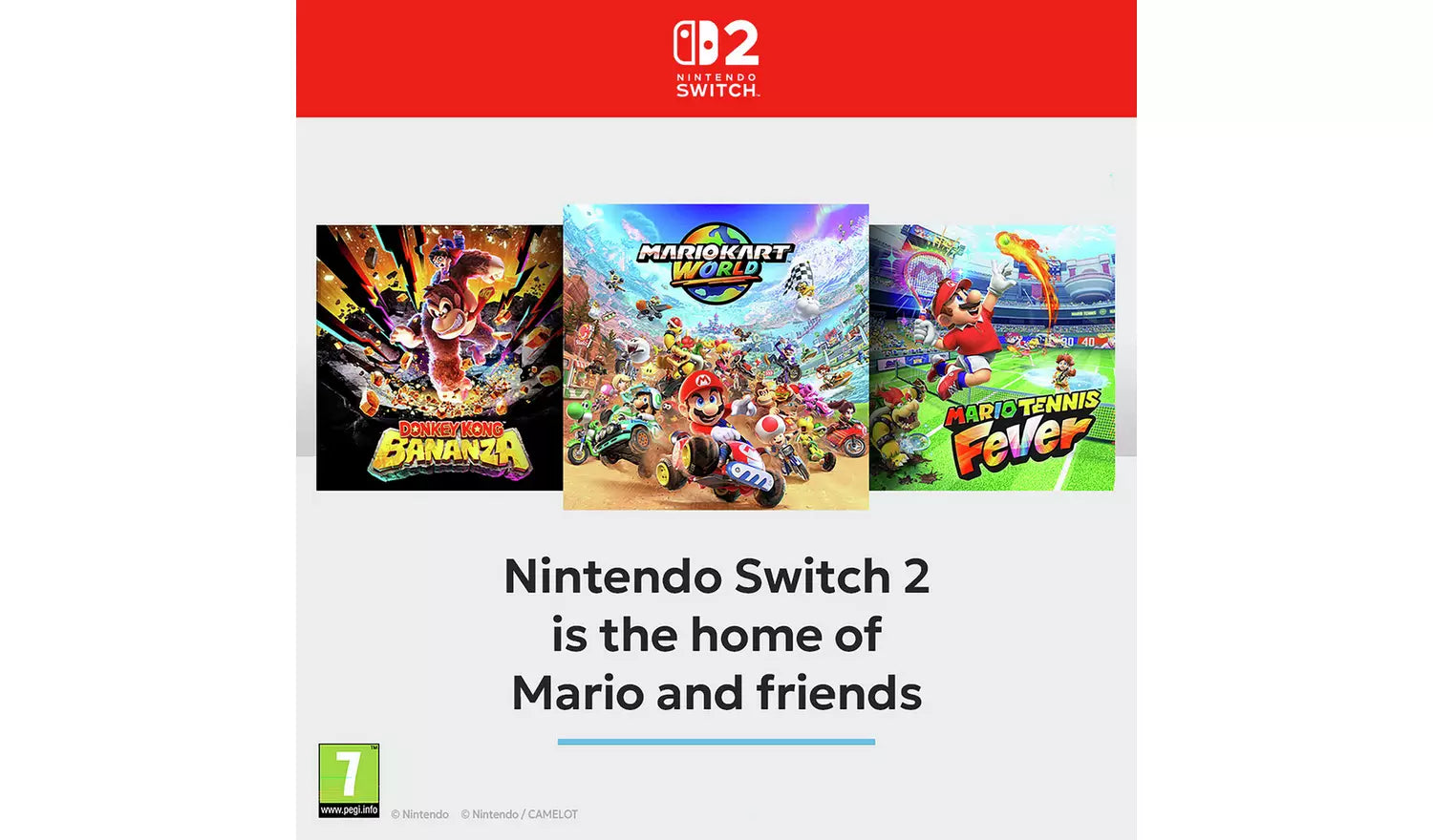 Nintendo Switch 2 Box-Seite mit Spiel-Covern und Text, Konsole nicht im Bild