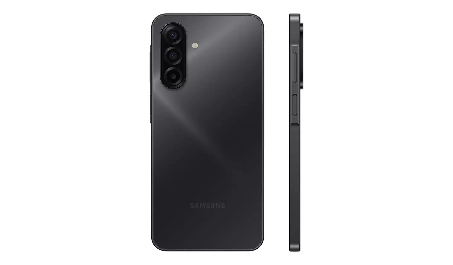 Black Galaxy A17 rear view showing triple cameras and side buttons