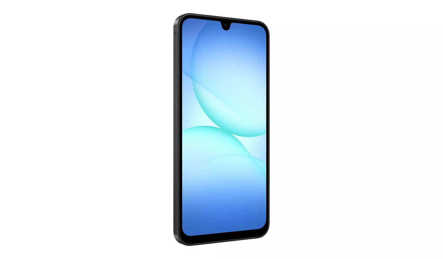 Blue Galaxy A17 front view with waterdrop notch and blue gradient screen