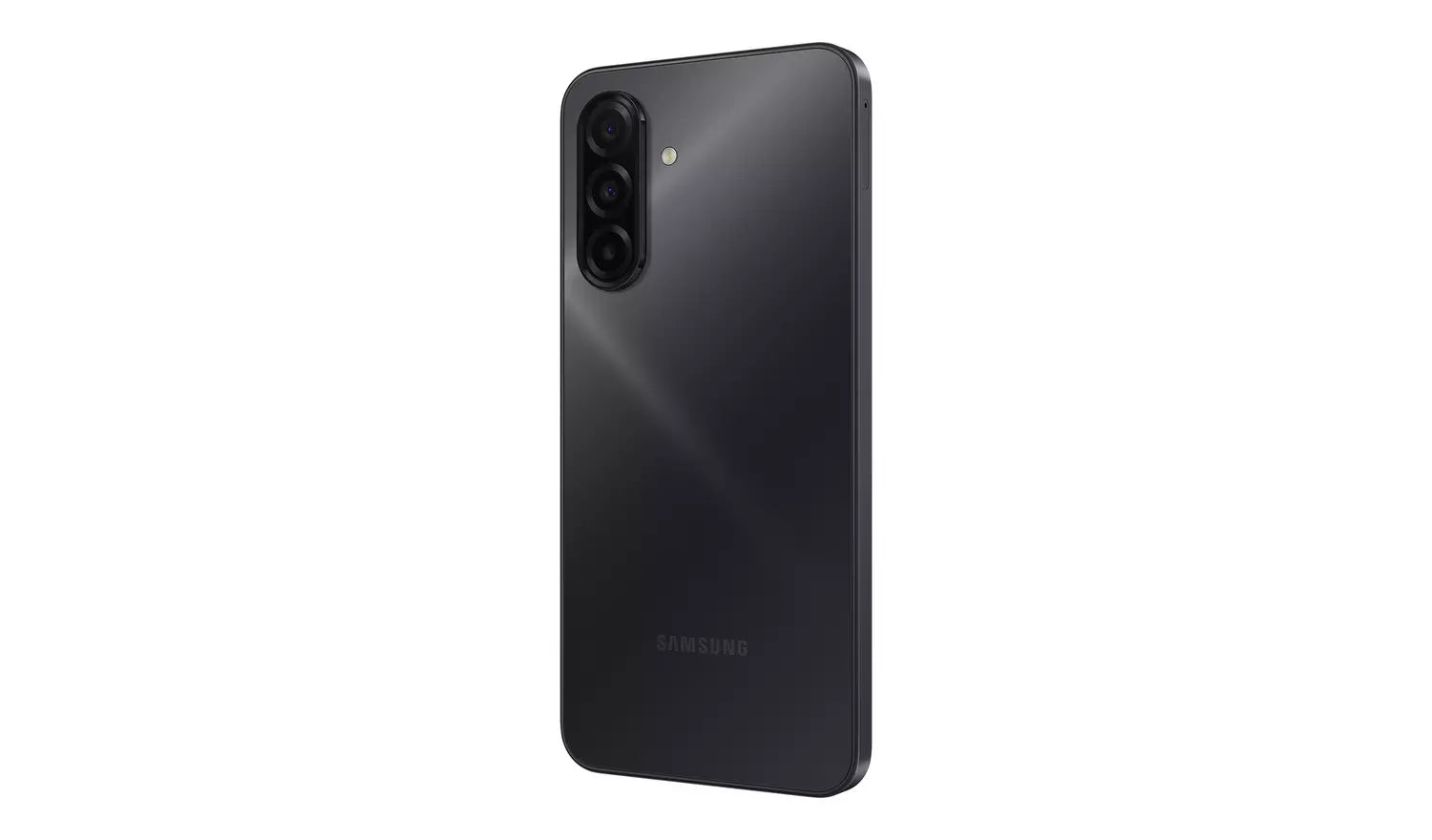 Black Galaxy A17 rear view with triple cameras and Samsung logo