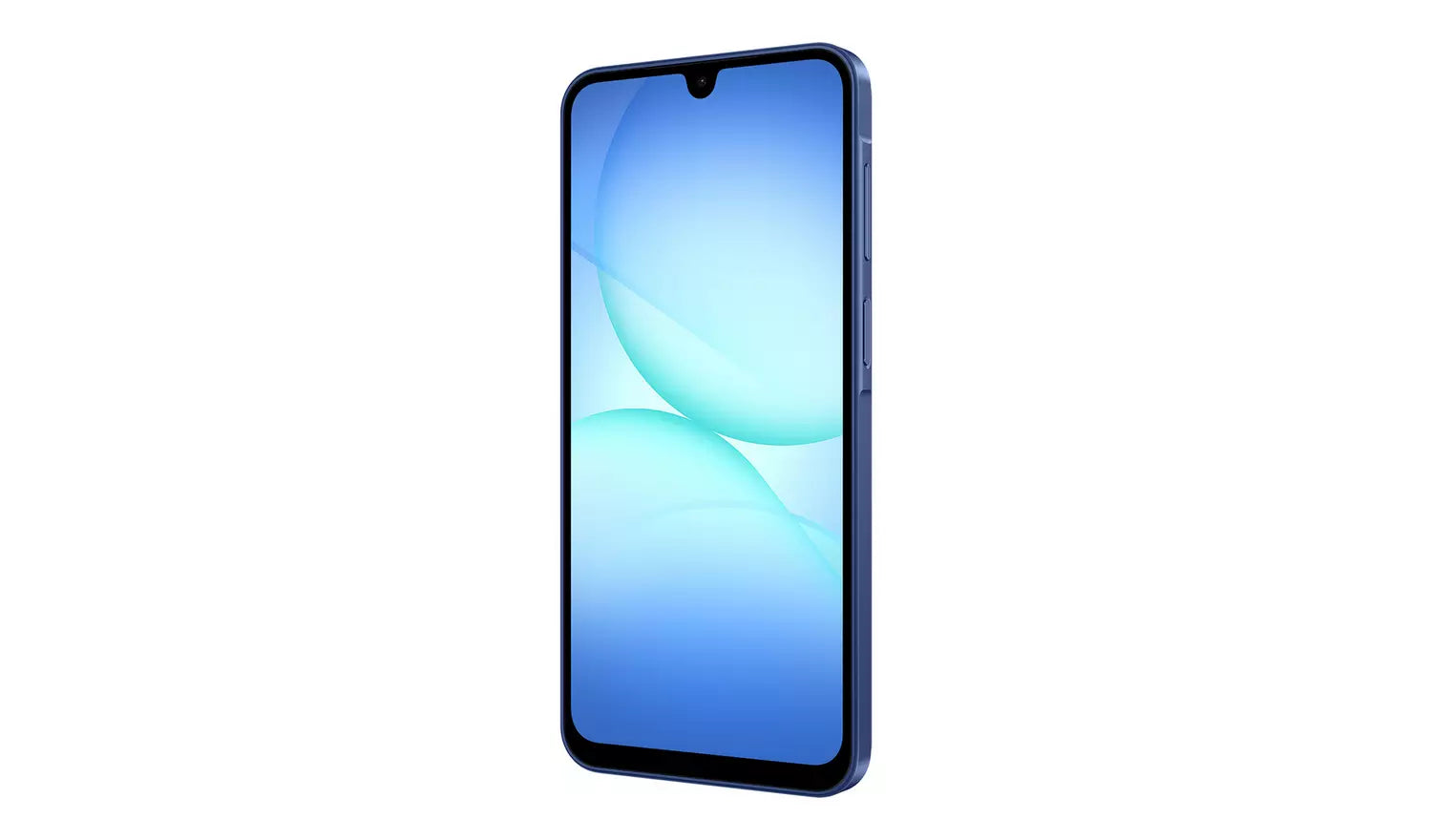 Galaxy A17 5G smartphone front view with blue abstract wallpaper