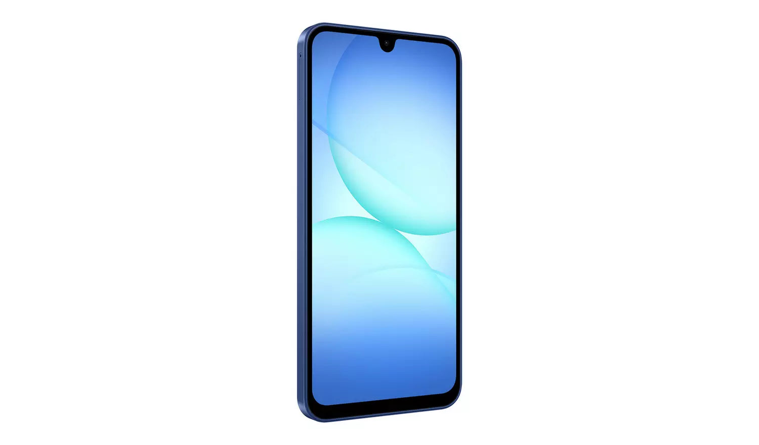 Galaxy A17 5G smartphone front view, blue abstract display on screen