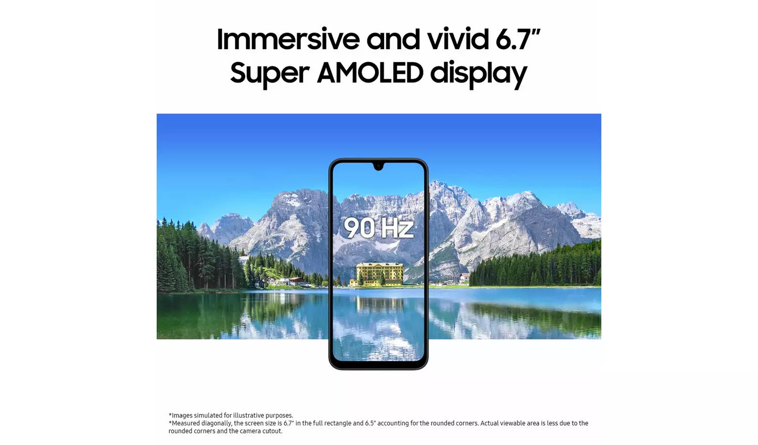 Galaxy A17 5G phone front with 6.7-inch display and 90 Hz indicator