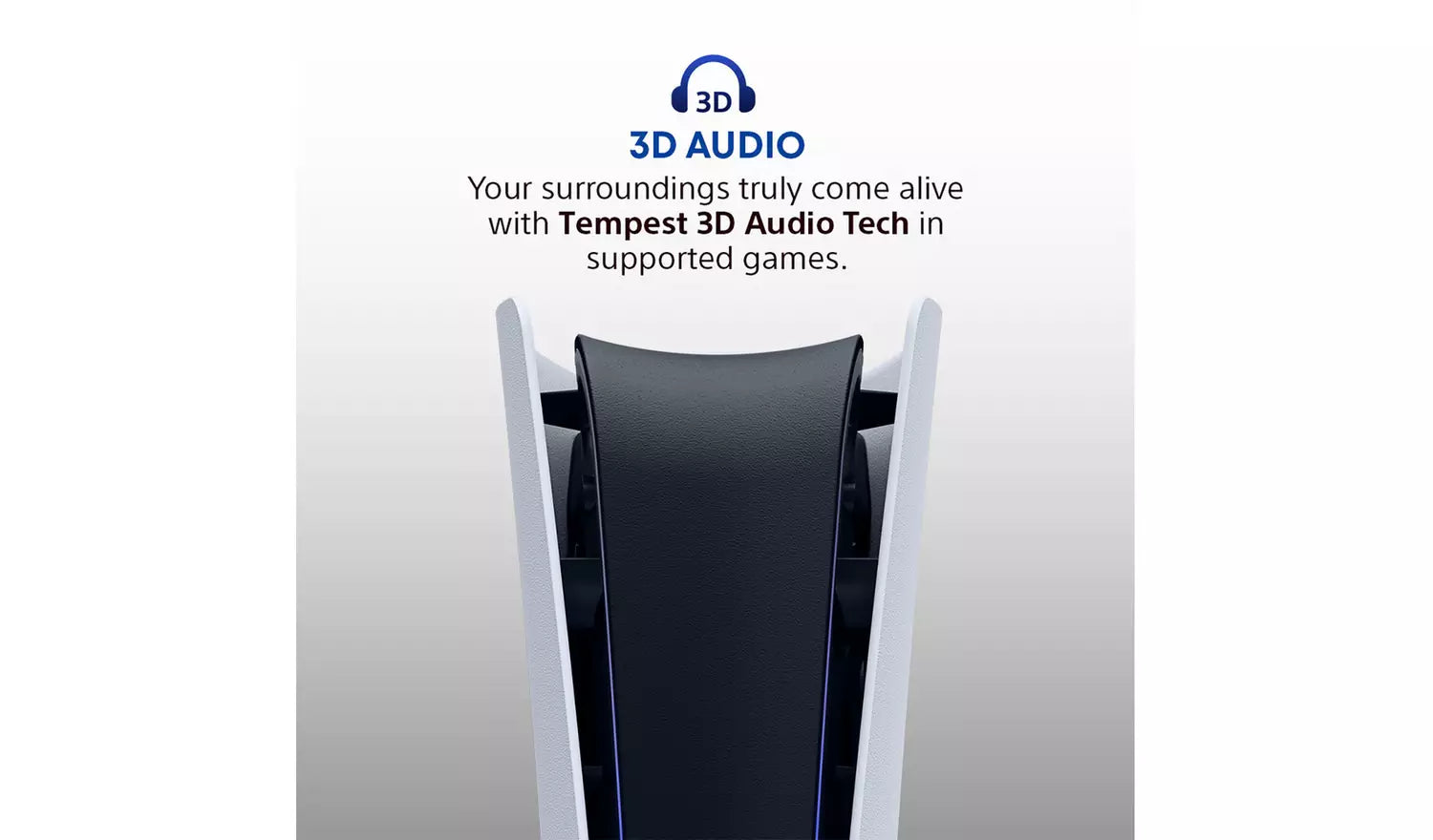 PS5 Slim Disc Console 1TB front view with tall black panel and blue edge line