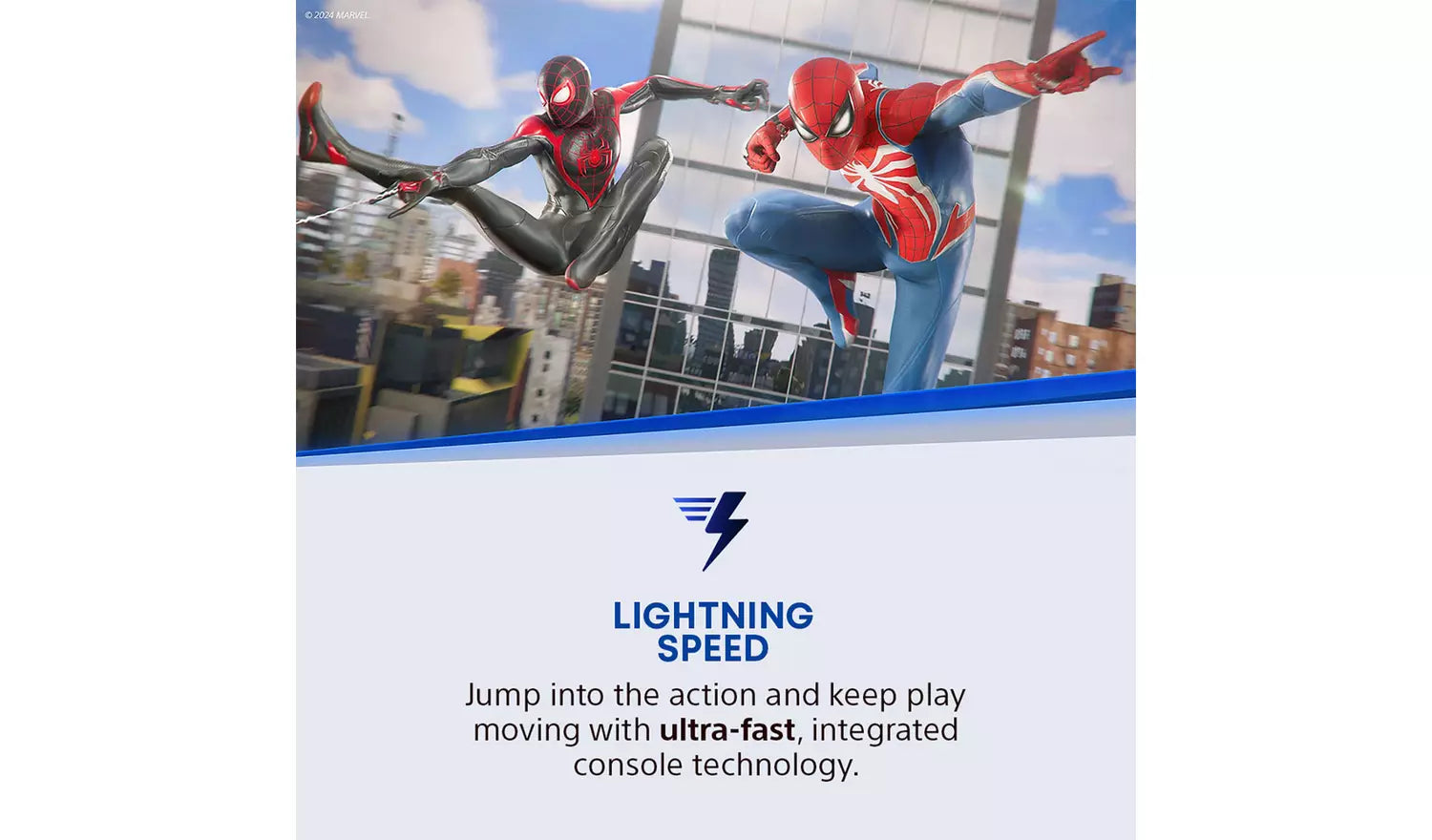 PlayStation lightning speed panel with blue lightning symbol and PS5 branding