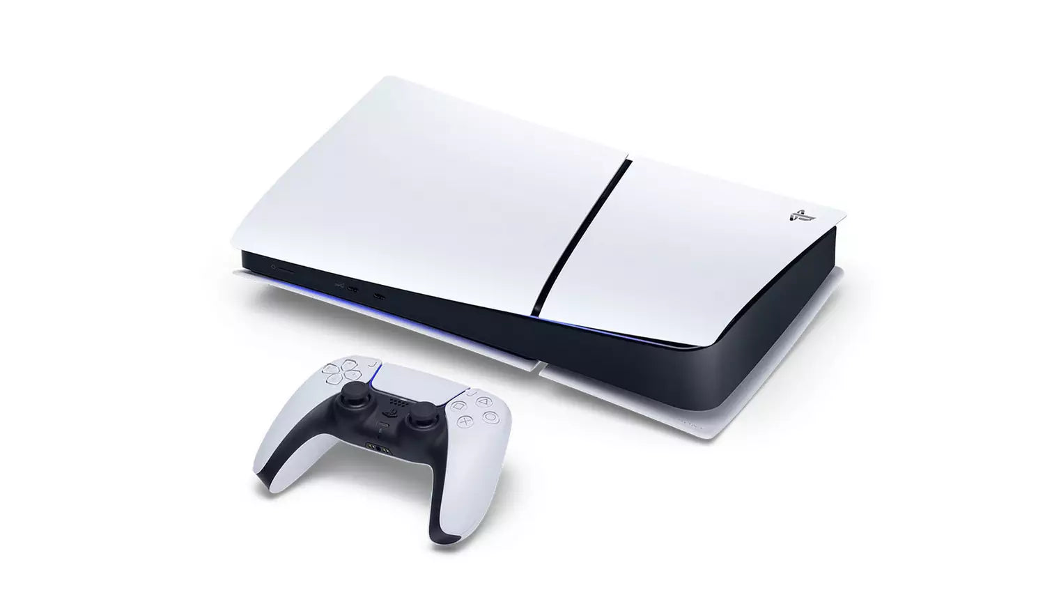 PlayStation 5 Digital Edition Slim 825GB console horizontal with controller