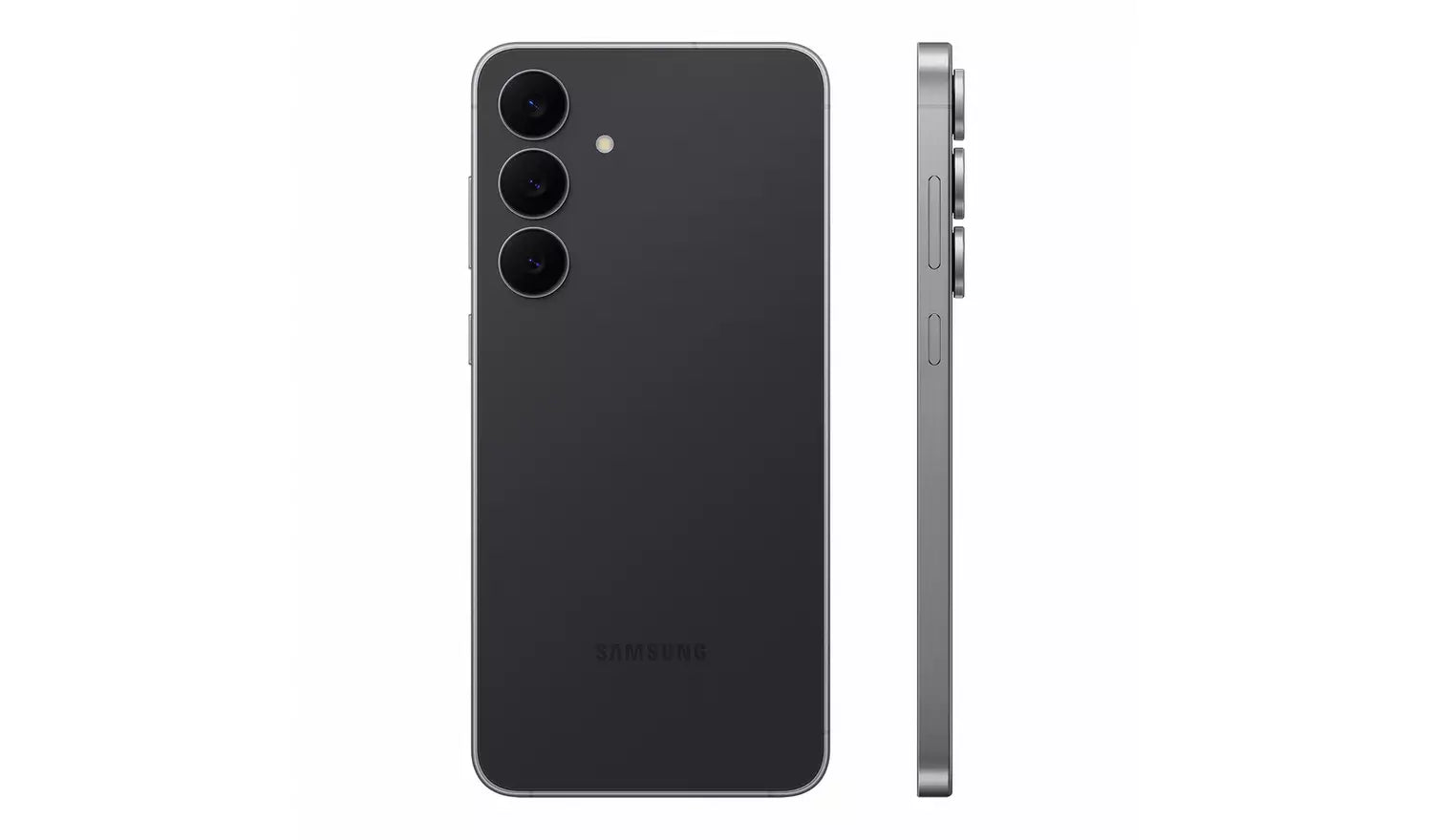 Galaxy S25 FE 5G Jetblack phone, back view and side profile, triple camera module