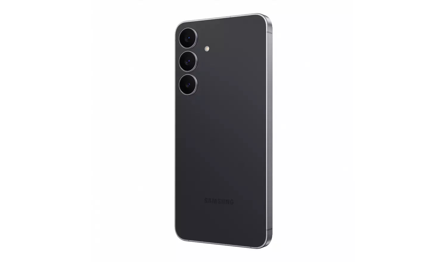 Galaxy S25 FE 5G Jetblack phone, back view with triple rear cameras