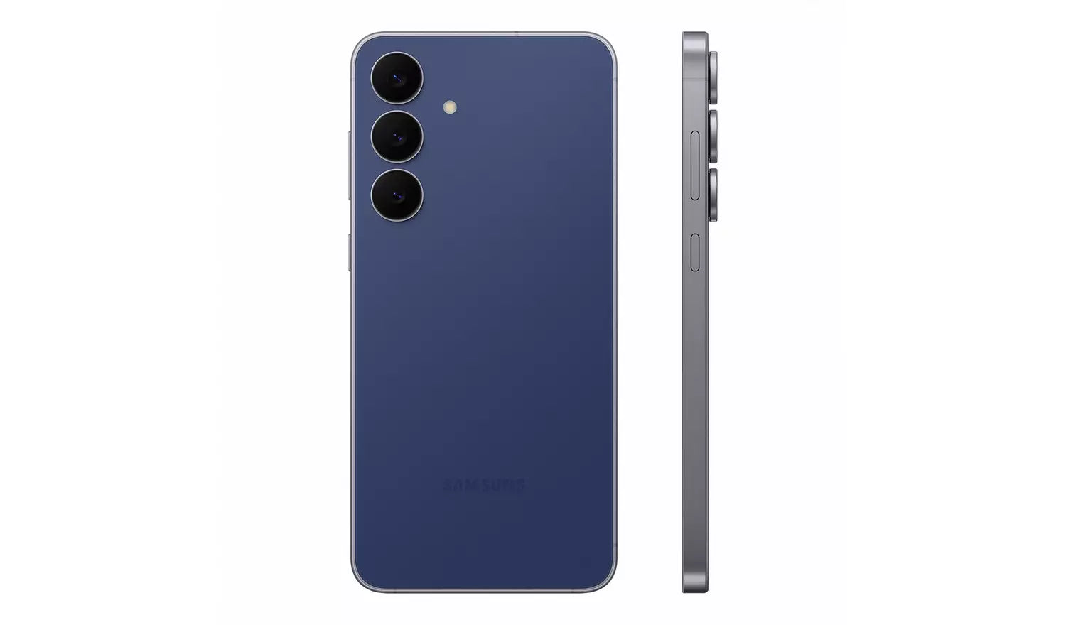 Samsung Galaxy S25 FE 5G icyblue phone back and slim side profile, triple rear cameras