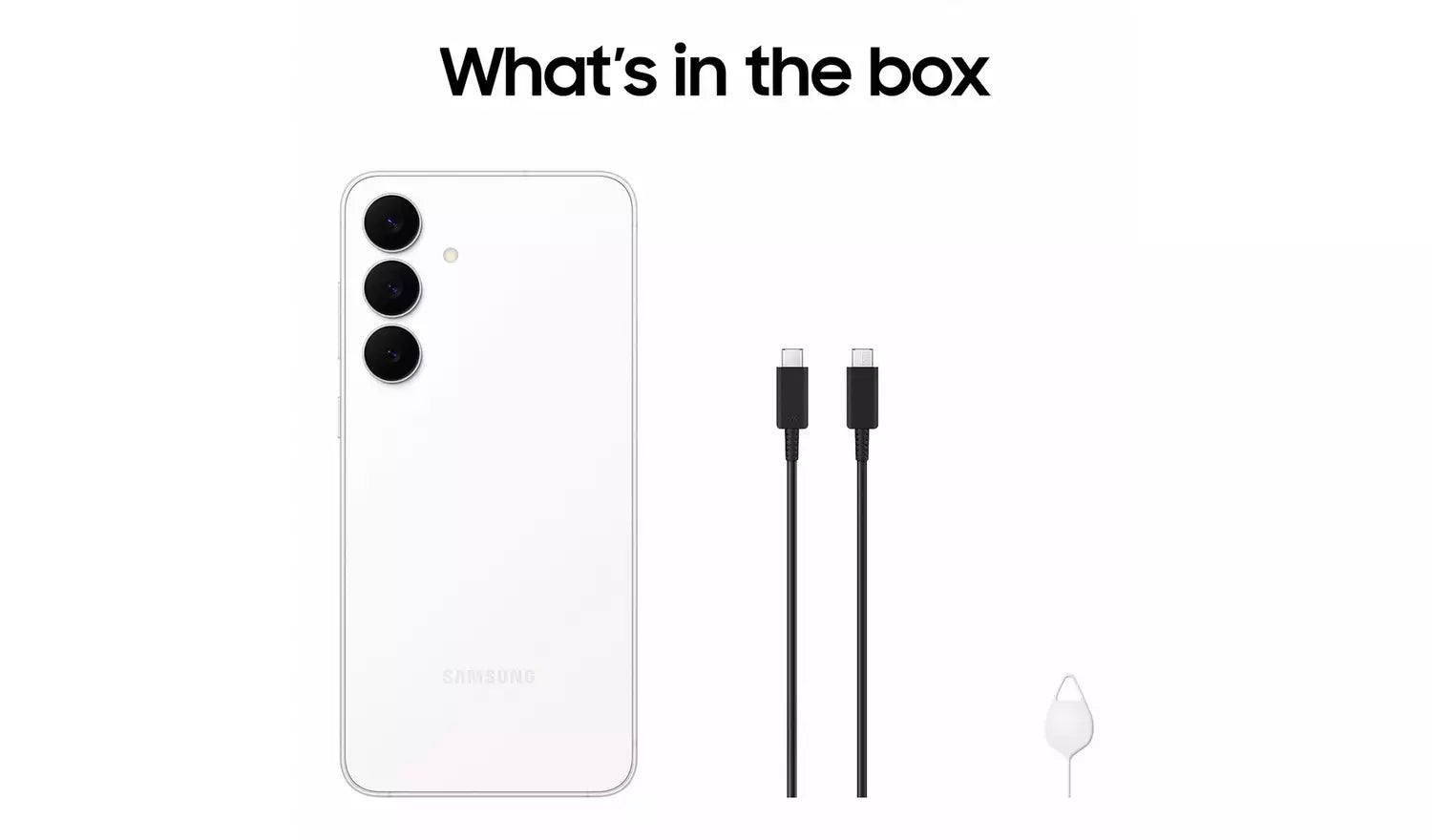 Galaxy S25 FE 5G white phone back with USB cable and power adapter shown