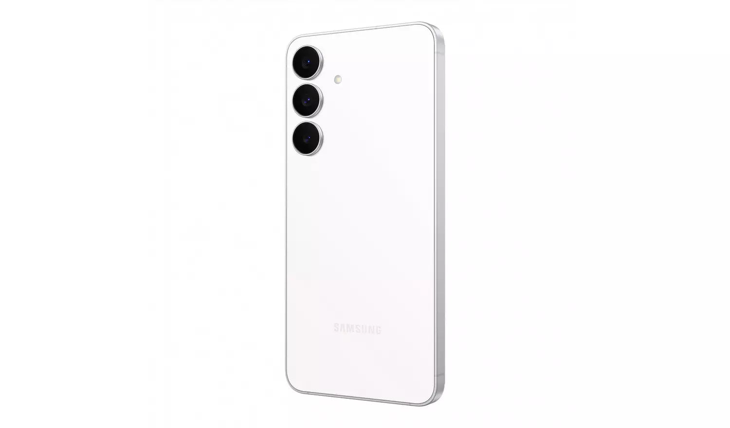 Galaxy S25 FE 5G white smartphone back with triple-camera module top-left