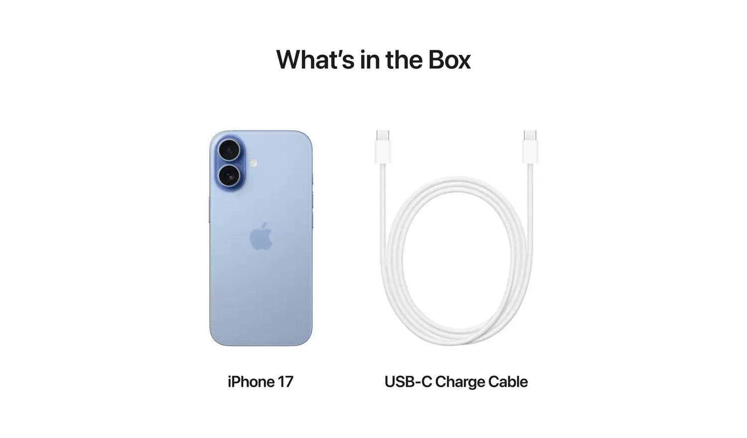 iPhone 17 Mist Blue with USB-C charging cable