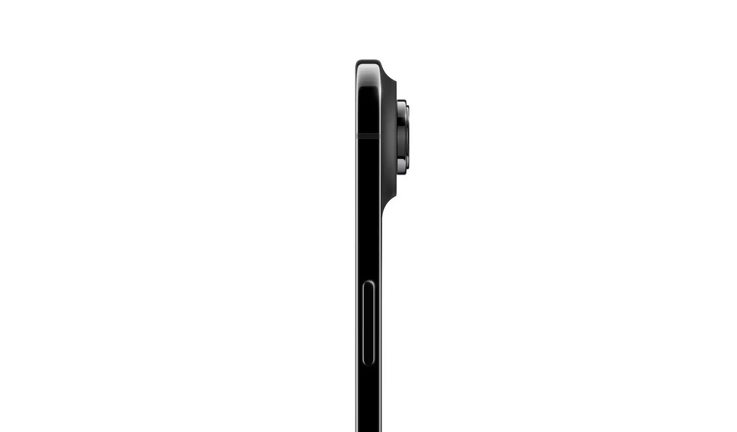 Mobile phone in Space Black, side profile with buttons and port