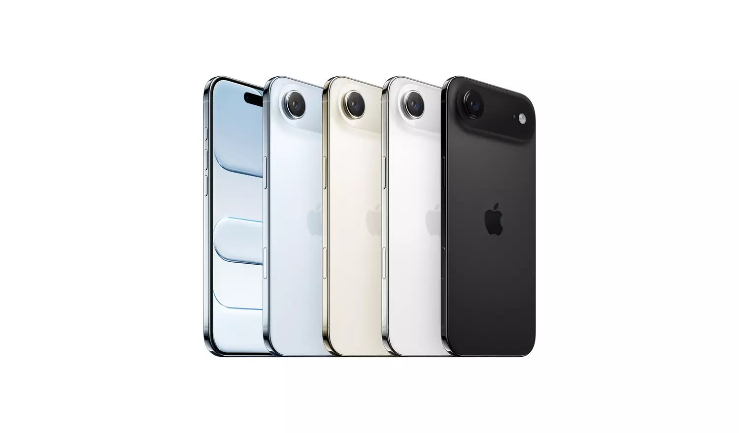 Set of iPhone Air mobile phones in multiple colors, front and back