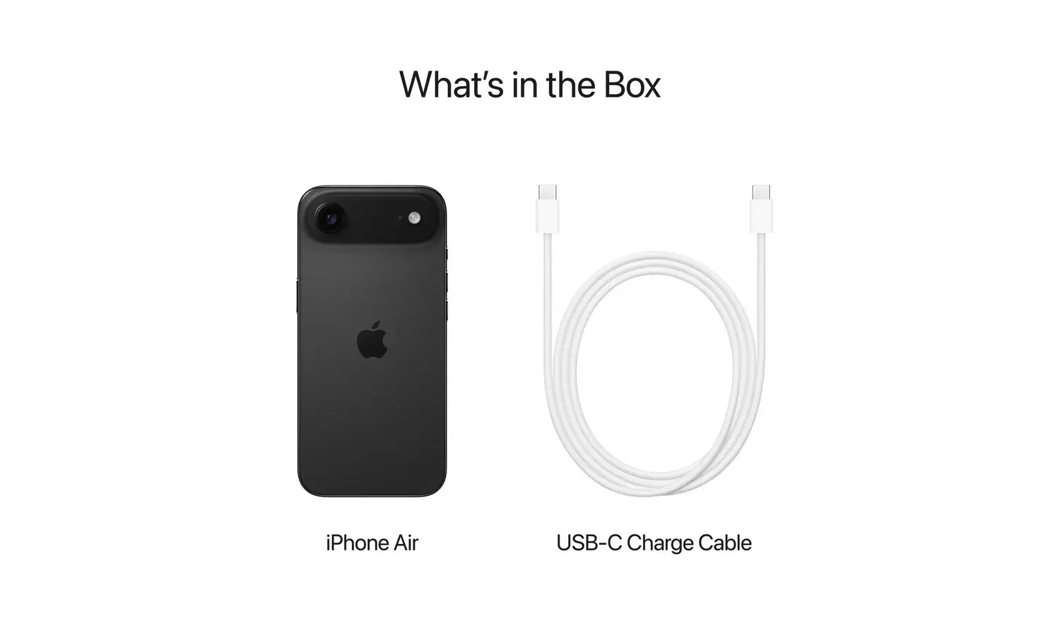 iPhone Air mobile phone with USB-C charge cable, shown as box contents