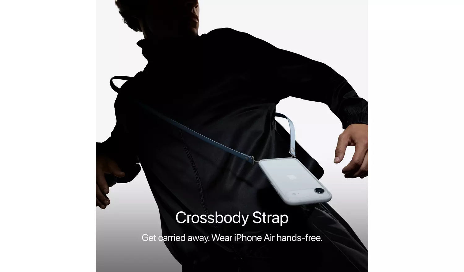 Mobile phone on crossbody strap, Space Black back with Apple logo