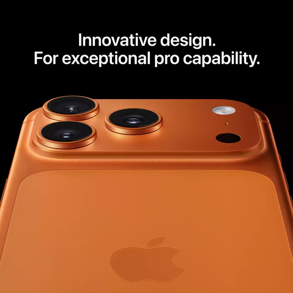 iPhone 17 Pro Max rear camera close-up, Cosmic Orange back (256GB)