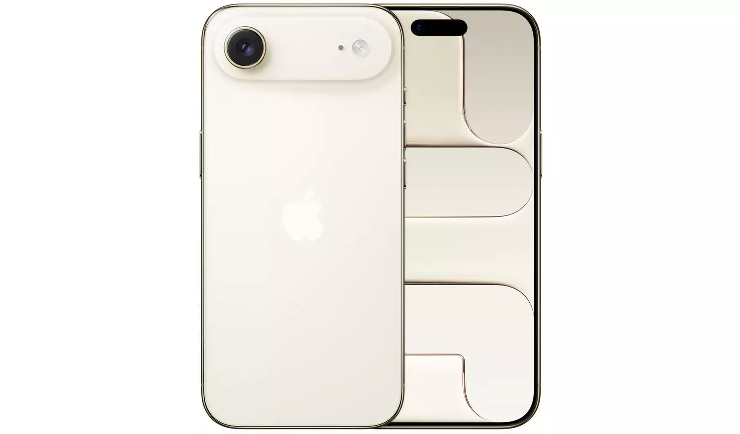 White smartphone back with dual camera and Apple logo, shown with side view