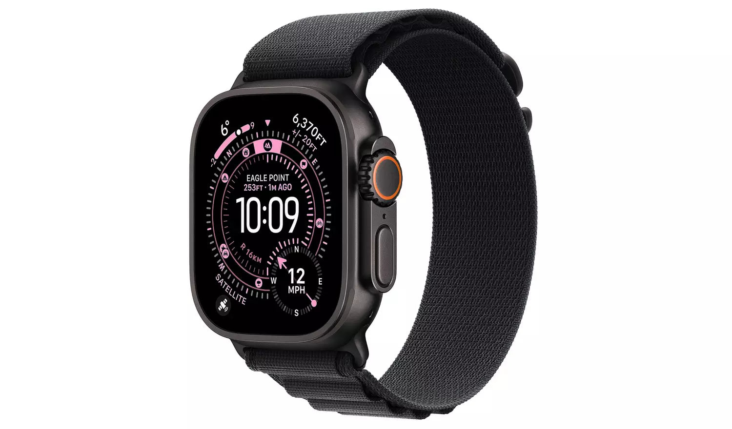 Apple Watch Ultra 3 smartwatch, black titanium case with black Alpine Loop (M)