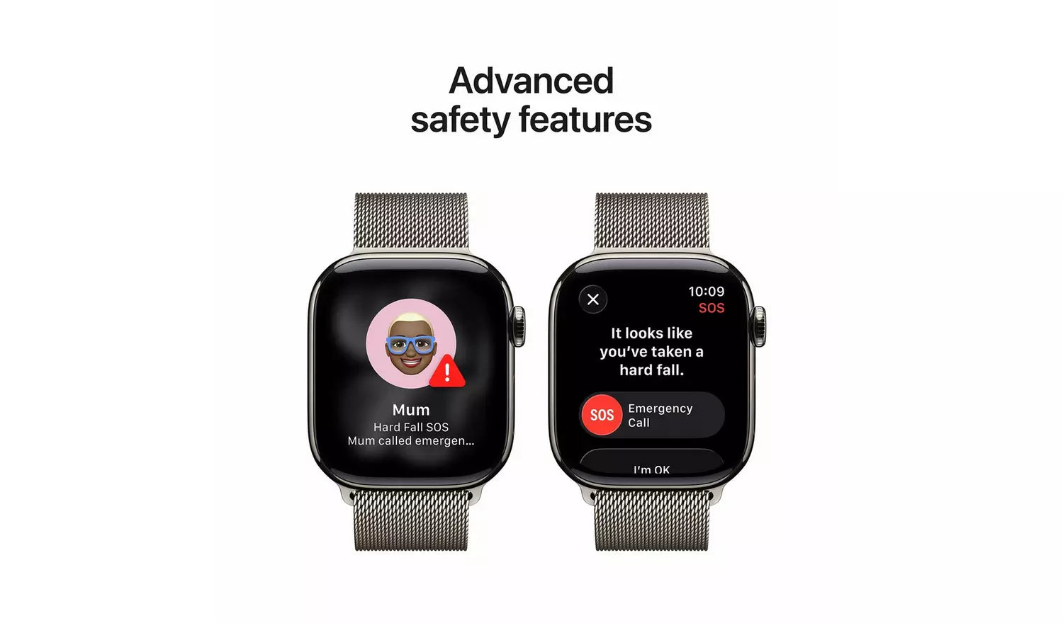 Apple Watch con funciones de seguridad en pantalla y correa Milanese natural