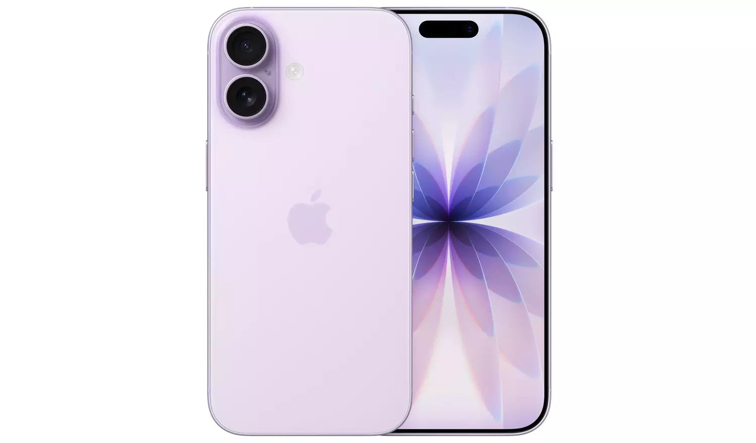 iPhone 17 Rückseite und Display in Lavendel, Dual-Kamera sichtbar