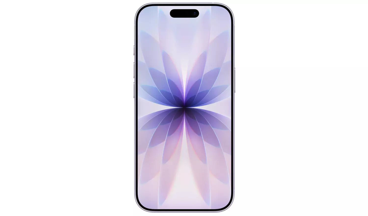 iPhone 17 Vorderseite in Lavendel mit Blumenmuster auf dem Display