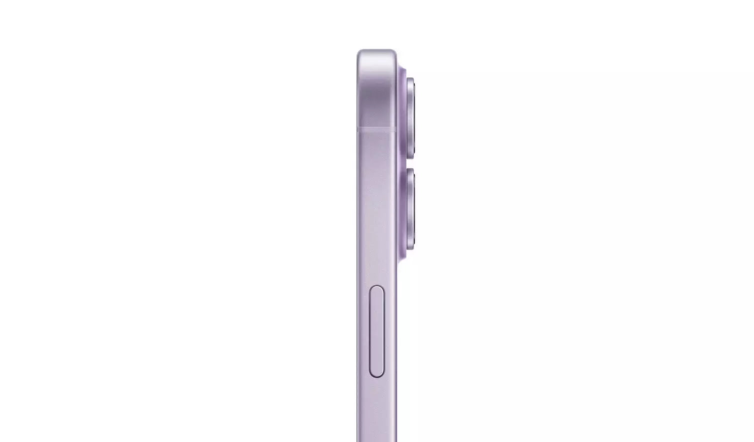Seitliche Ansicht des Lavendel iPhone 17 mit Lautstärke- und Seitentaste