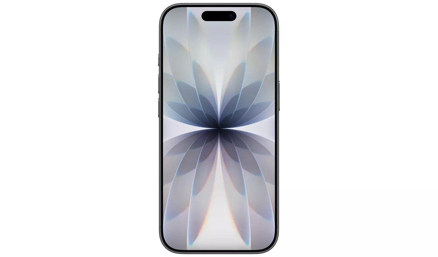 iPhone 17 Vorderseite in Dunkelgrau mit Blumenmuster auf dem Display