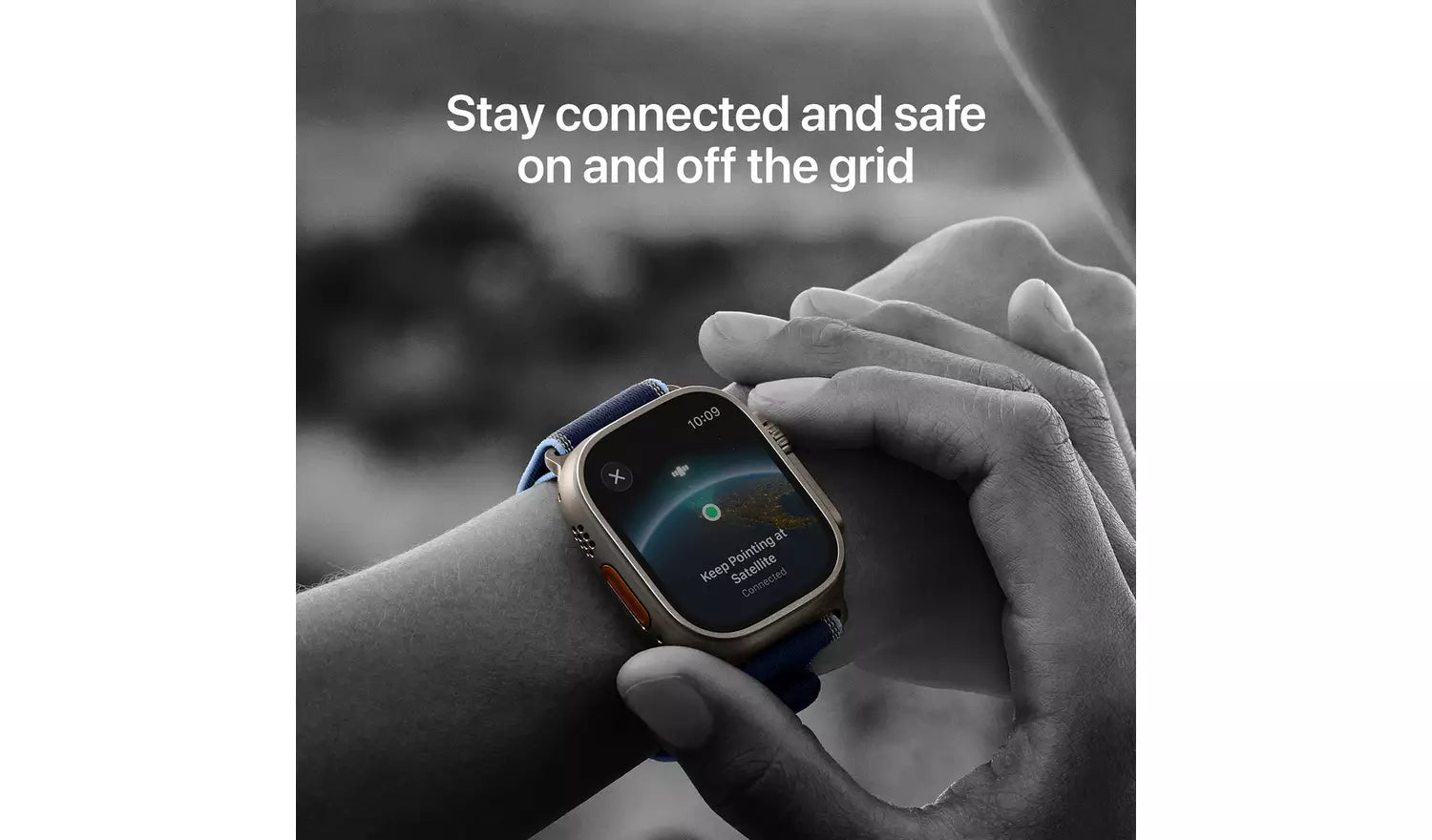Apple Watch on wrist showing on-screen connection status and health dashboard