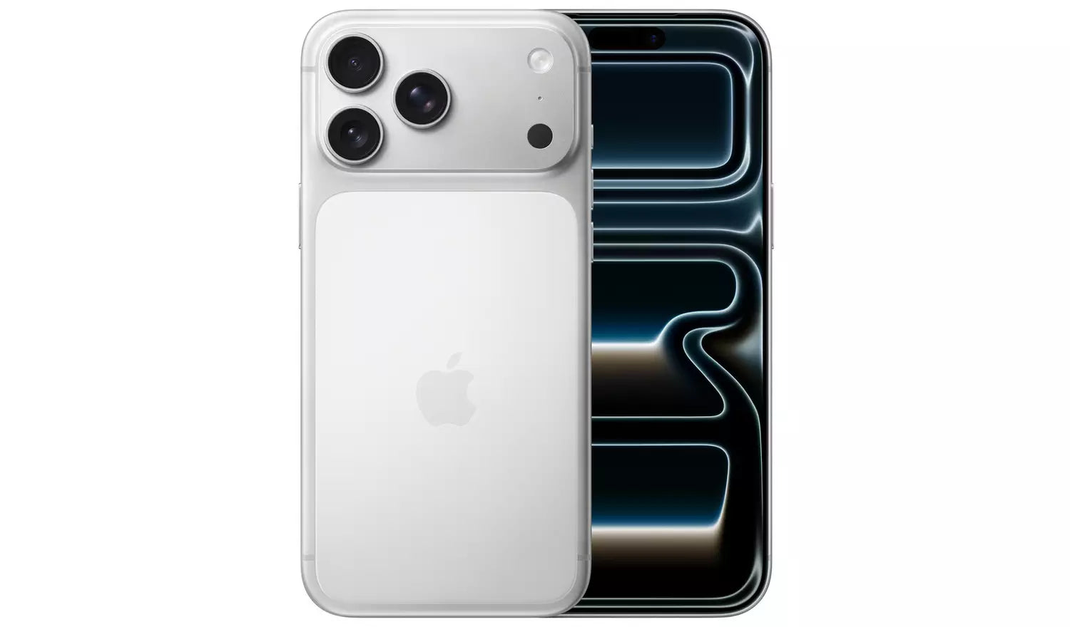 iPhone 17 Pro Max in Silber, Rückseite mit Dreifachkamera und Apple-Logo