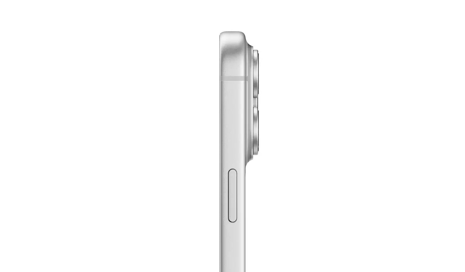 Silbernes iPhone 17 Pro Max im Seitenprofil mit seitlichen Tasten
