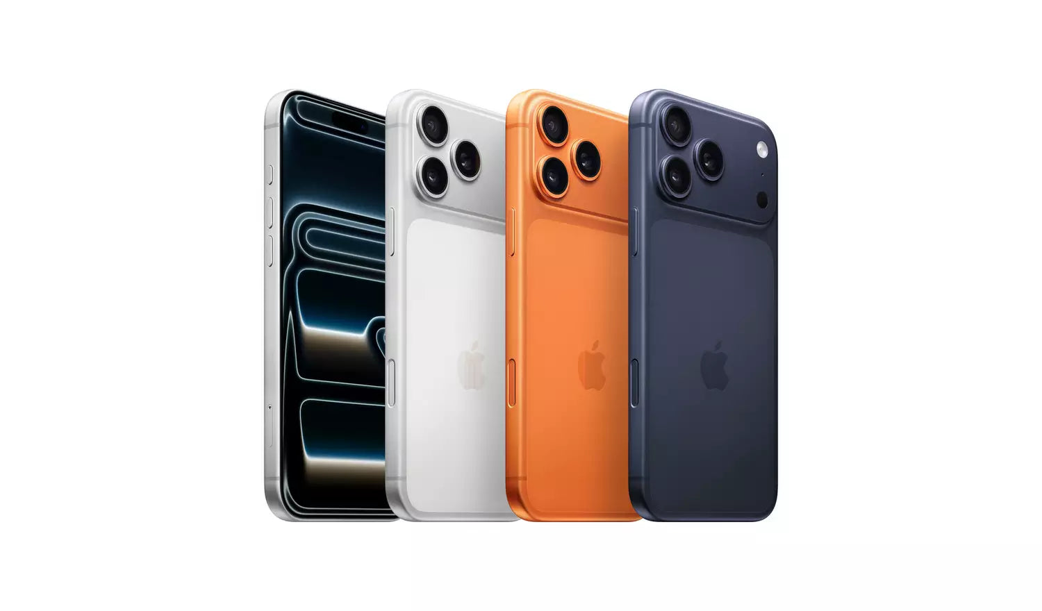 iPhone 17 Pro Max in Silber, Vorder- und Rückseite neben weiteren Farben