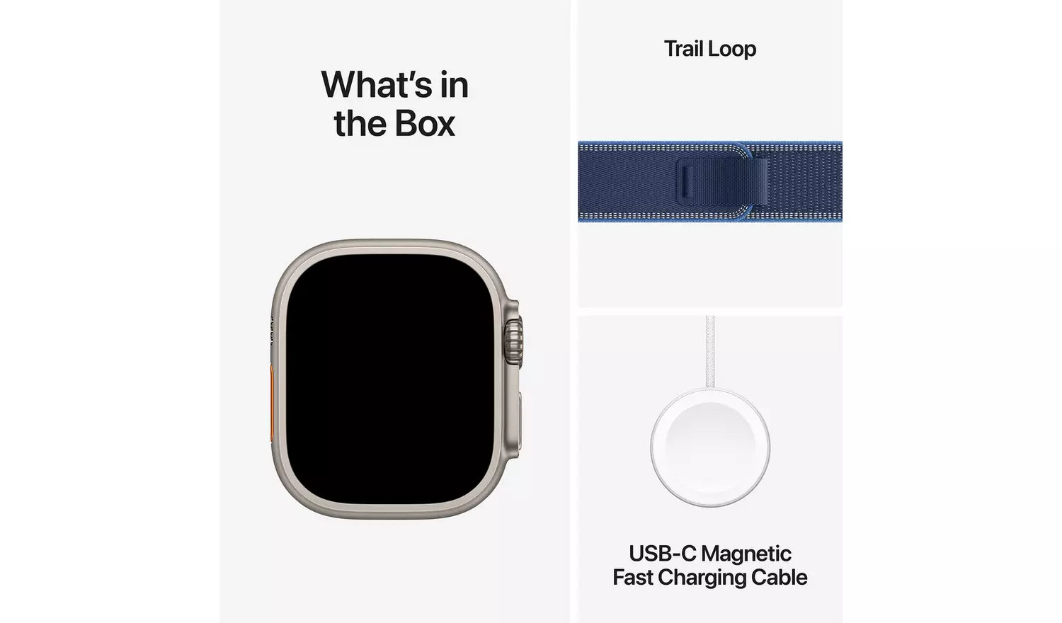 Apple Watch Ultra 3 Trail Loop: Uhr mit geschlossenem Display und Ladezubehör