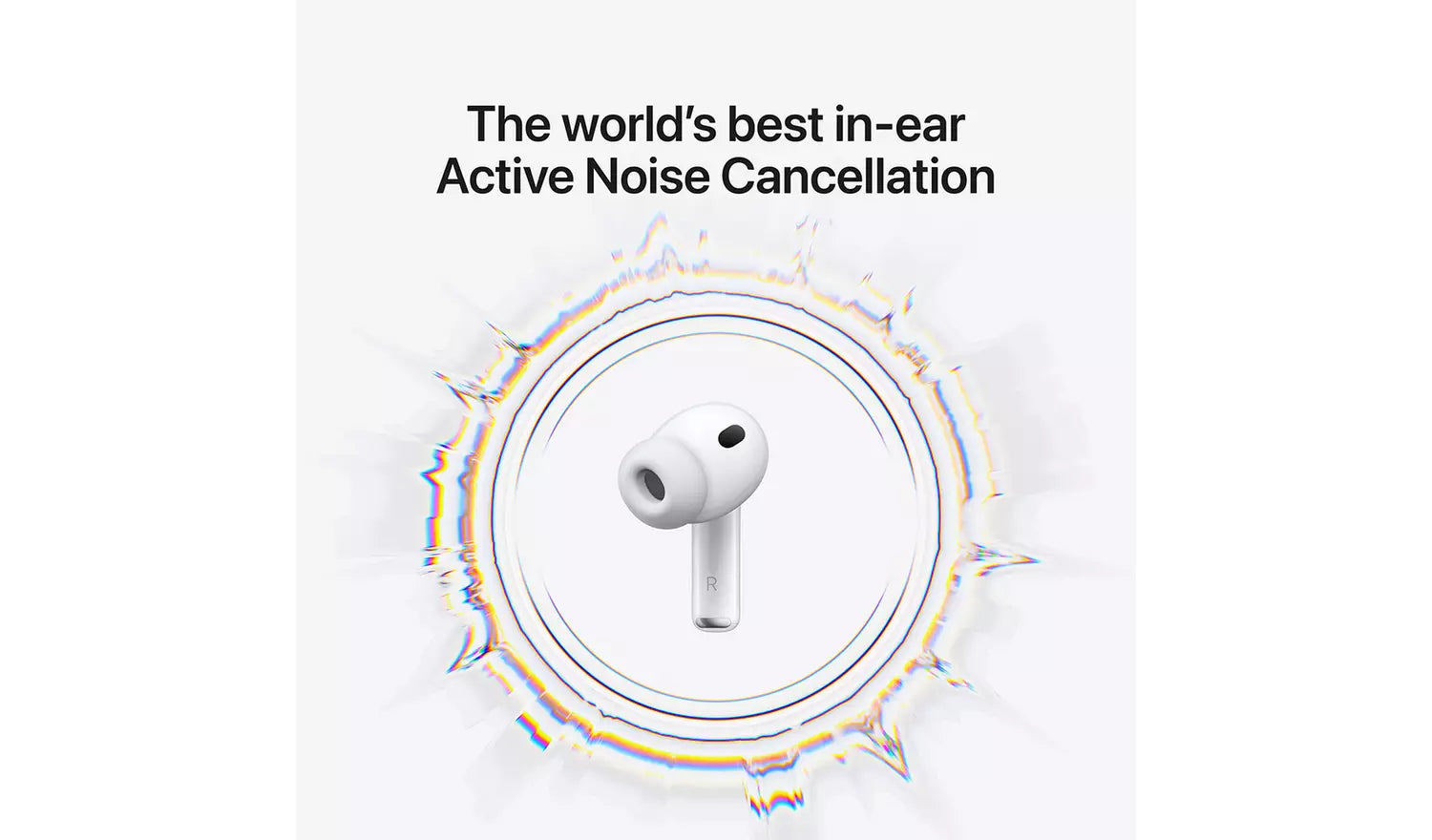 Single white AirPods Pro 3 earbud with circular sound-wave graphic