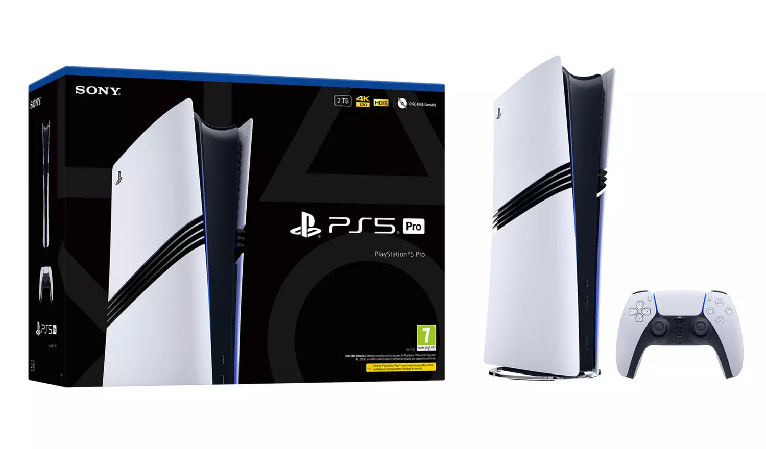 PlayStation 5 Pro 2TB Digital Konsole, weiß mit blauem Akzent und Gamepad