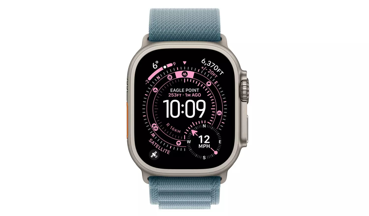 Apple Watch Ultra 3 Titanium 49mm mit Light Blue Alpine Loop (M), Vorderansicht