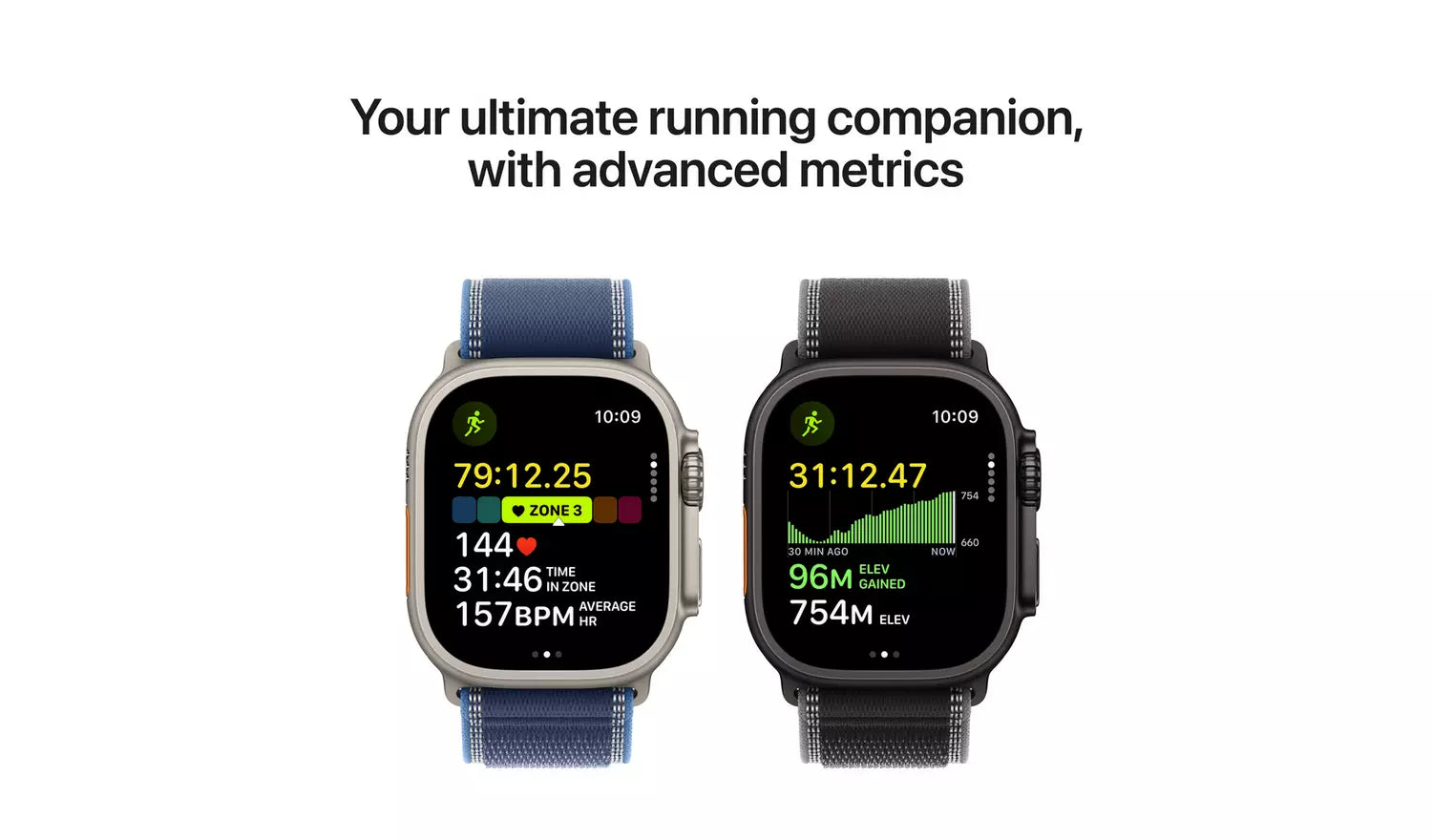 Apple Watch Ultra 3 mit Light Blue Alpine Loop (M) und dunkelgrauem Armband, Trainingsdaten