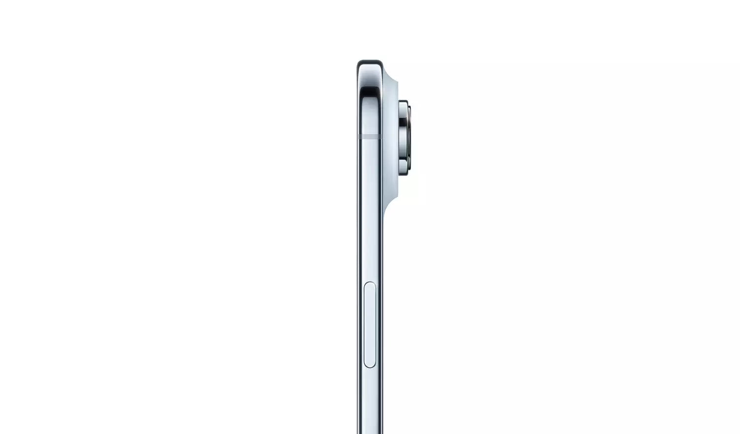 iPhone Air side view showing slim frame and side button area, light finish