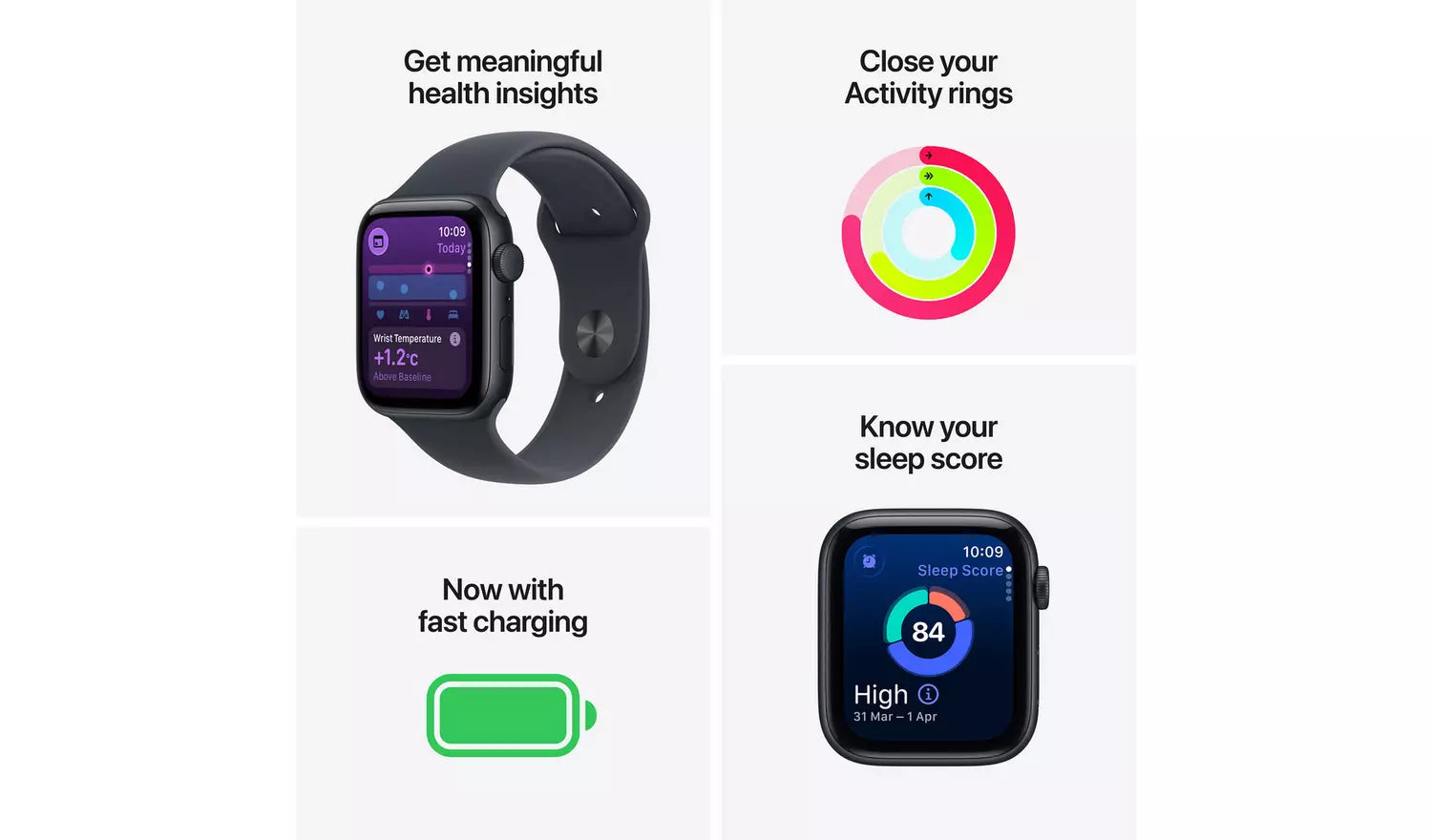 Smartwatch mit dunklem Sportarmband, Seite mit Display sowie Batterie-Symbolen